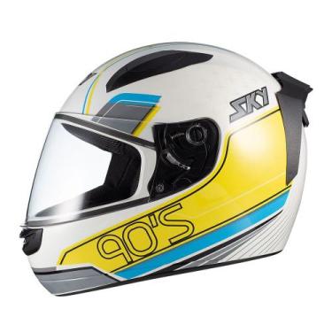 Imagem de Capacete urbano sky two anos 90, 62, Branco fosco azul, Amarelo