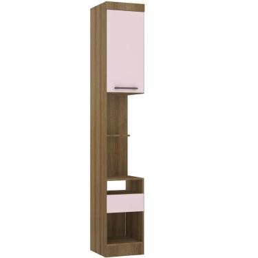 Imagem de Mesa De Cabeceira Alta 38cm 1 Porta E 1 Gaveta Paris Luciane Móveis Avelã Pf Com Rosa Pf