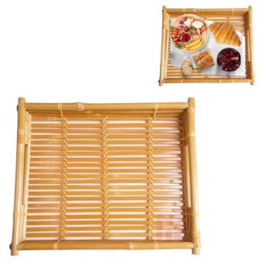 Imagem de Bandeja Bambu Artesanal Retangular Para Servir Com Alça 31cm - Jolly