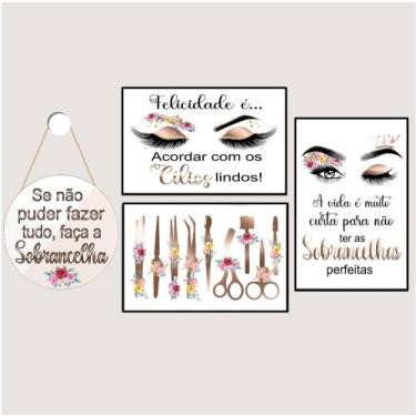 Imagem de Kit 04 Quadros Decorativos Profissional Cílios Sobrancelha Lash Salão 