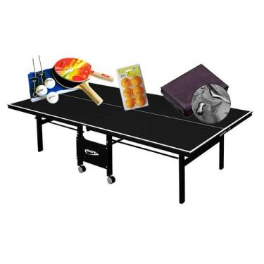 Imagem de MESA PING PONG 1084 PRETA KLOPF + KIT 5030 + 6 Bol Laranja + Capa