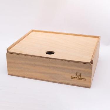 Imagem de Caixa Box Cesta Madeira Compensado Naval Cru 6mm com Tampa de Correr -