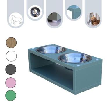 Imagem de Comedouro Duplo Gato Elevado Cachorro Pet MDF Luke Verde - Inox - Made
