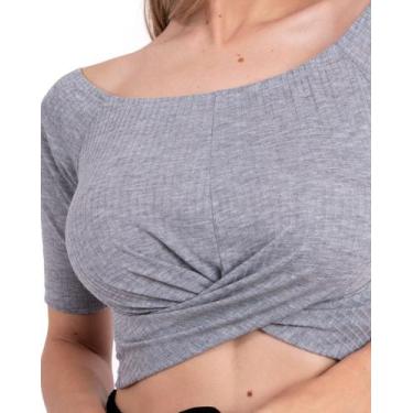 Imagem de Talitha Top De Ribana Com Transpasse Frontal Cinza Mescla - ATMA, Cinz