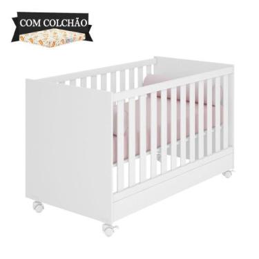 Imagem de Berço Mini Cama Doce Sonho Branco Com Colchão E Rodízios Qmovi