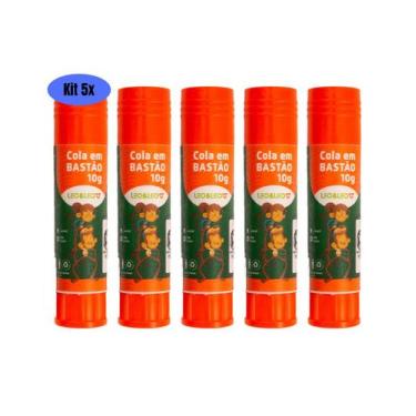 Imagem de Kit 05 Cola em Bastão 10g Escolar Artesanato Multiuso Leo&Leo
