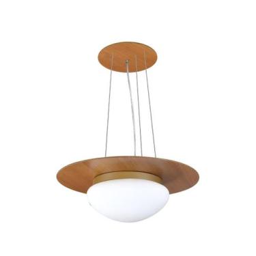 Imagem de Pendente de Madeira Saturno Vidro Oval 45 cm Freijó/Dourado - Madeluz
