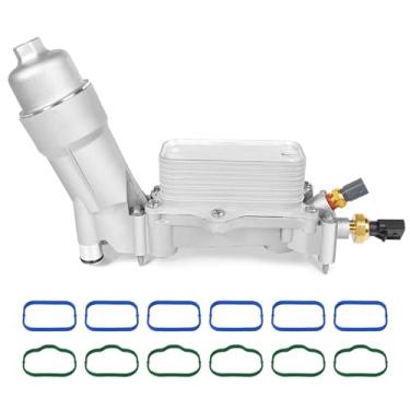 Imagem de Caixa de filtro de óleo de motor de alumínio atualizada com sensores de refrigerador de óleo e juntas 926-876 compatível com Jeep Wrangler, Dodge Charger Challenger Journey, Ram ProMaster 3.6L V6,