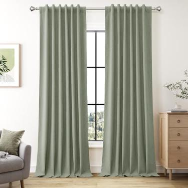 Imagem de Cortinas blecaute de linho verde sálvia 274 cm de comprimento para quarto, conjunto de 2 painéis, elegantes cortinas pretas para fora, divisória de quarto, isolamento térmico, escurecimento de quarto,