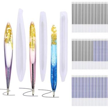 Imagem de JANYUN 3 moldes de resina em forma de caneta esferográfica, moldes de silicone, moldes de resina epóxi, moldes de fundição de resina com 75 canetas esferográficas para artesanato em resina DIY (preto