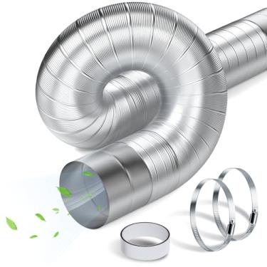 Imagem de Memrita Mangueira de ventilação semirrígida de 10 cm, duto de ventilação de secador de alumínio com 2 braçadeiras de mangueira e fita de alumínio, tubo de ventilação para secadora de roupas, porão,