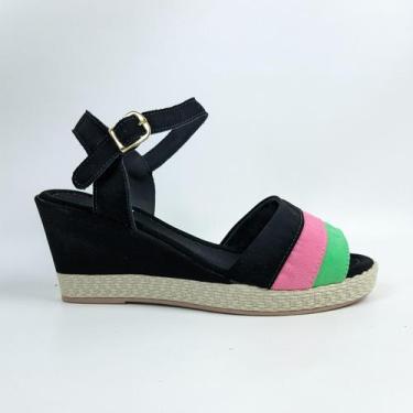 Imagem de Sandália de salto anabela tamanco com fivela três cores salto médio - 