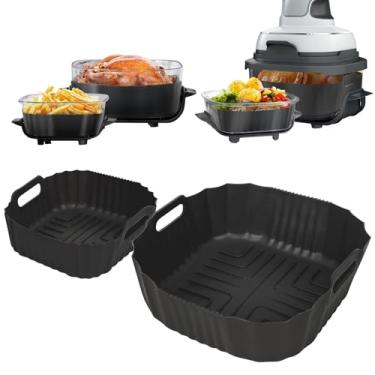 Imagem de BYKITCHEN Forros de silicone para fritadeira de ar portátil Ninja Crispi, 2 peças de forros de fritadeira a ar para recipientes de vidro de 4 litros e 6 xícaras, acessórios para sistema de cozimento