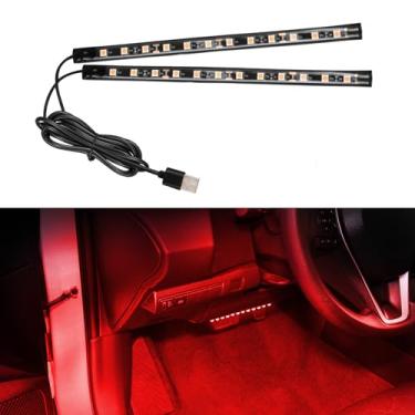 Imagem de Wuyaoyao Fita de LED para carro, lâmpadas de atmosfera interior de veículo de 12 V 24 LED com porta USB, luz noturna ambiente sob o painel, acessórios universais para carro (vermelho, USB)