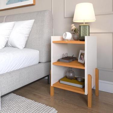 Imagem de Mesa De Cabeceira Quarto Sofia Com Prateleiras Moderna Pé Em Madeira M