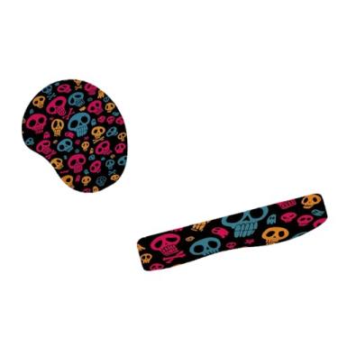 Imagem de Kit Mouse Pad E Apoio Teclado Ergonômico Caveira Colorida Vibrante