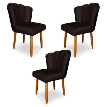 Imagem de Kit 3 Cadeiras de Jantar Pétala Estofada Pés Palito Veludo Marrom - Mo