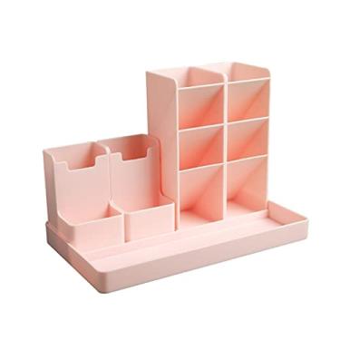 Imagem de Porta-lápis para mesa, artigos de papelaria fofos, casa, escritório, escola, artesanato, arte, suprimento de giz de cera, organizador (rosa)