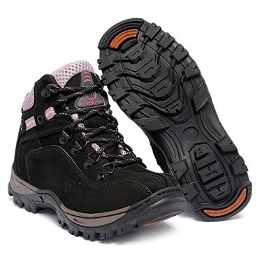 Imagem de Bota Coturno Adventure Couro Feminino e Masculino (36, Preto c/Rosa)