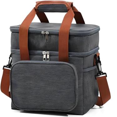 Imagem de Bolsa Térmica Premium Grande Espaçosa Dois Compartimentos Lancheira para Marmita, Passeio, Escola, Faculdade, Trabalho Bolsa Para Marmita (Cinza, 27,5x25 cm)