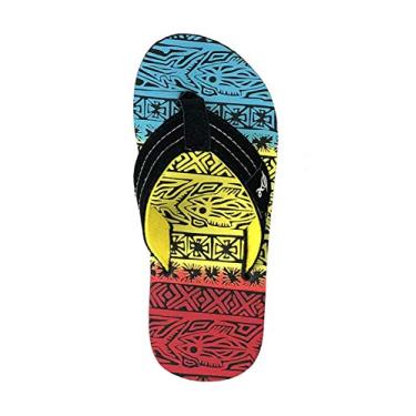 Imagem de Sandália de praia infantil com estampa tribal e estampa tropical para meninos, Black/Yellow, 5 Big Kid
