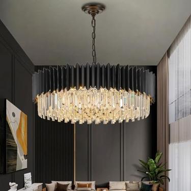 Imagem de YOLIZUOT Lustre De Cristal Preto 30'' K9, Lustre Redondo Ajustável De Cristal, 6 Níveis, Grande, Moderno, 12 Luzes Para Sala De Jantar, Sala De Estar, Cozinha, Hall De Entrada