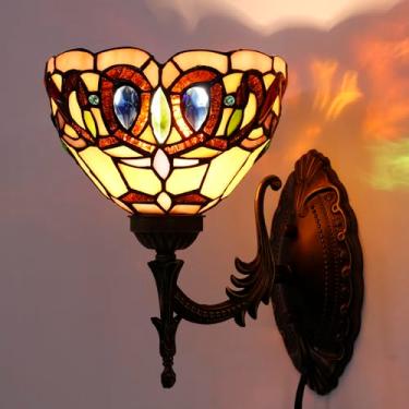 Imagem de WXCFCD Luminária De Parede Tiffany, Vitral, Estilo Vitoriano, Serenidade, 8 X 10,5 X 11 Polegadas, Luminária De Cabeceira Para Corredor E Quarto