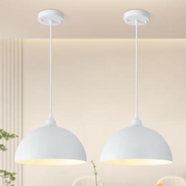 Imagem de JLBTQ Luminárias Pendentes Brancas, Pacote Com 2, Luminárias Pendentes Estilo Fazenda, Ilha De Cozinha, 11,81 Polegadas, Luminária Industrial Moderna De Teto Para Sala De Jantar, Sala De Estar, Qua