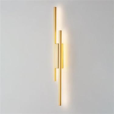 Imagem de Luminária de parede LED linear de tira longa, corpo de latão e cúpula de silicone, arandela nórdica, luminária de parede interna para quarto e sala de estar (dourada, 60