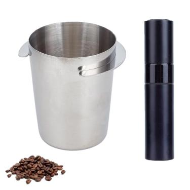 Imagem de NICENEEDED Copo dosador de grãos de café 51 mm com garrafa Spary, canecas alimentadoras de café em pó de aço inoxidável, caneca dosadora de moedor de café para máquina de café