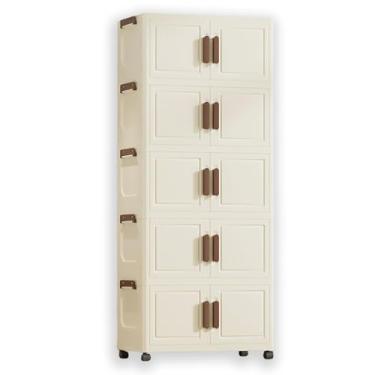 Imagem de Armário Organizador Grande Dobrável 5 Camadas com Rodinhas - Caixa de Armazenamento Espaçosa para Casa, Quarto e Área de Serviço (3 Tamanhos) (Branco 5 Prateleiras, 58cm (L))