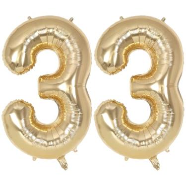 Imagem de Champagne Gold Large Number 33 Balloon, 40 Inch Light Gold Foil Helium Number Balloons, Giant Mylar Number 33 Balloons for 33 Years Old Birthday Party Anniversary Decorations (Champagne Gold 33)