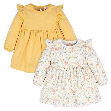 Imagem de Gerber Pacote com 2 vestidos de manga comprida para bebês meninas, Raposa marfim, 0-3 Meses