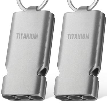 Imagem de IUMIUN Apito de sobrevivência de emergência de titânio para salva-vidas apito de segurança para acampamento ao ar livre - apito alto de até 120 ~ 130 db