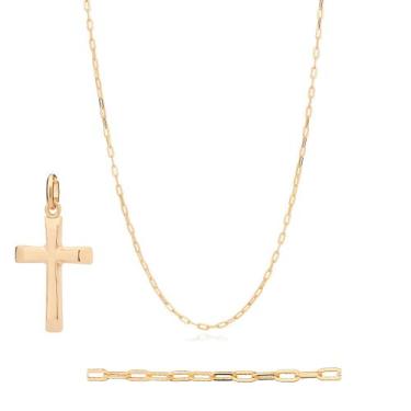 Imagem de Corrente Masculina Rommanel Banhada Ouro 18k Tam 70cm + Pingente Cruz