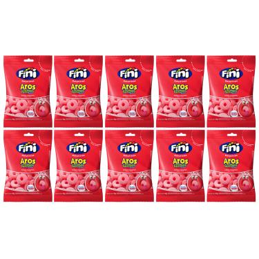 Imagem de Kit 10 Bala Fini Gelatina Aros Morango 90g