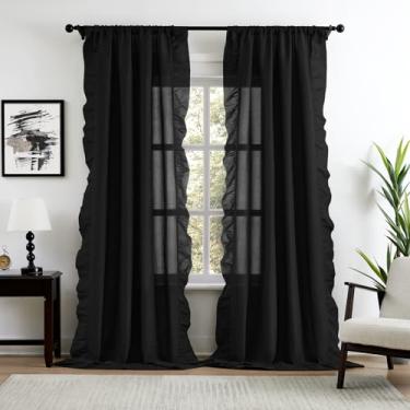 Imagem de Cortinas pretas com babados de 272 cm de comprimento para quarto, sala de estar, sala de jantar, tecido de toque macio, com bolso para haste, filtro de luz, cortinas com babados para janela, decoração