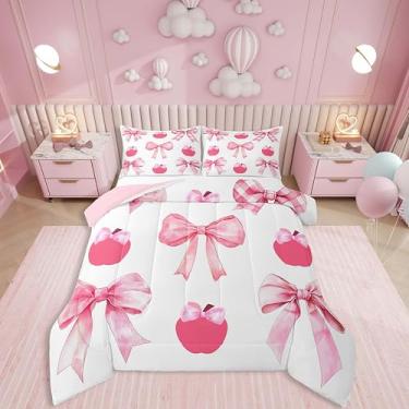 Imagem de Erosebridal Conjunto de edredom solteiro de desenho animado com laço, fita kawaii, estampa de gravata borboleta, enchimento de edredom