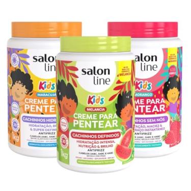 Imagem de Kit com 3 Cremes para Pentear Kids Morango, Maracujá e Melancia 1Kg Salon Line