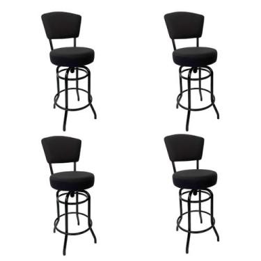 Imagem de Kit 4 Banquetas Alta Bar Giratória com Encosto cor Preta Assento gross