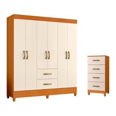 Imagem de Quarto Completo Casal Guarda Roupa 6 Portas e Cômoda Mobi - Albatroz, 