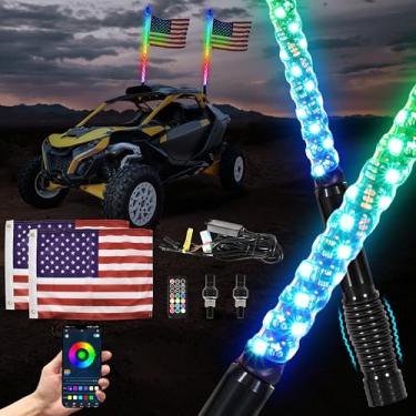 Imagem de POKIAUTO 2 peças de luzes espirais de 3 pés para UTV ATV, luzes LED para barcos off-road, controle remoto RF para acessórios esportivos RZR X3