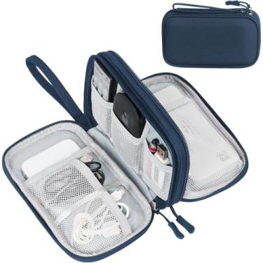 Imagem de Organizador de acessórios eletrônicos FYY, bolsa organizadora de cabos, estojo de viagem impermeável, com duas camadas, bolsa de armazenamento multifuncional para cabos, carregadores, celular e fones, azul-marinho