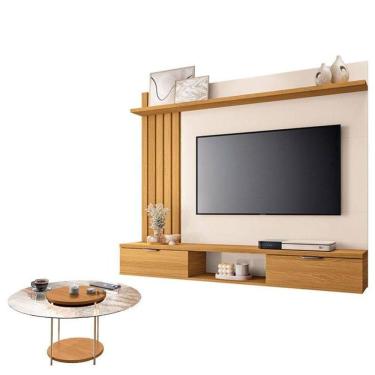 Imagem de Painel Para Suspenso Lets E Mesa De Centro Sky Com Tampo De Vidro Cinamomo Off White - Hb Móveis