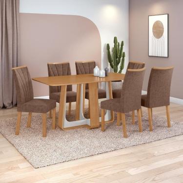 Imagem de Conjunto Sala De Jantar Mesa Easy Pop 170x90cm Tampo Mdf Com 6 Cadeiras Confort Couro Morano Avelã Amêndoa/off White