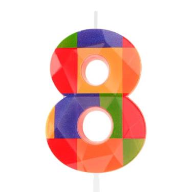 Imagem de Hongplus Bloco de construção colorido 3D número 8, vela de 8º aniversário, blocos de montar, tijolos, feliz aniversário de 8 anos, topo de bolo para meninos, meninas, crianças, decoração de festa de