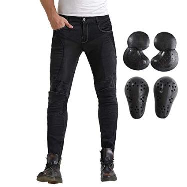 Imagem de Calça jeans de motociclista de malha de verão com armadura motocross corrida slim stretch (G = 32, preto)