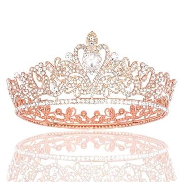 Imagem de BAHABY Tiaras de ouro rosa para mulheres, acessórios de cabelo para festa à fantasia, coroa de aniversário de princesa, enfeite de bolo para casamento, aniversário, chá de bebê, lembrancinhas de festa