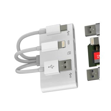 Imagem de USB C Lightning USB para leitor de cartão SD (5 em 3) adaptador OTG 3.0 para iPhone16 15 14 câmera digital micro SD TF carregamento de memória para Apple Photo Transfer Converter para iPad compatível