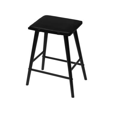 Imagem de JONATHAN Y CSL2002C Peroni 66 cm MidCentury Classic Saddle-Seat Banqueta de madeira maciça/couro vegano frente única para casa, cozinha, espaços de trabalho, cafés e restaurantes com almofada